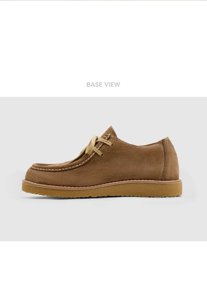 Maden Vintage Khaki Split Suede Low-top Boots Casual Loafers Soft Sole Dress Shoes Lace-up Classic Shoes for Men's Spring Autumn