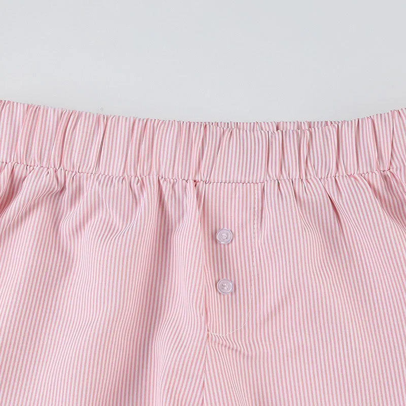 Striped Summer Beach Shorts for Women / Elastic Waist / Blue / Pink