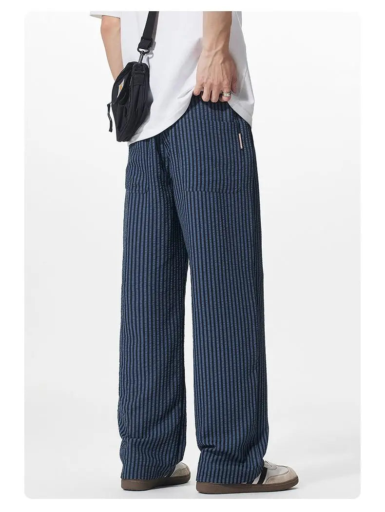 Summer Men's Striped Pants / Breathable Straight Wide Leg Casual Fit