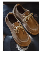 Maden Vintage Khaki Split Suede Low-top Boots Casual Loafers Soft Sole Dress Shoes Lace-up Classic Shoes for Men's Spring Autumn