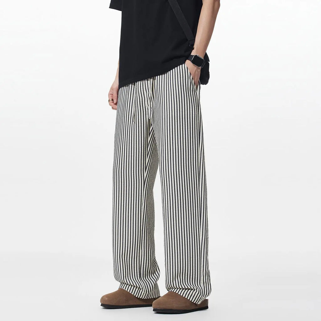 Summer Men's Striped Pants / Breathable Straight Wide Leg Casual Fit