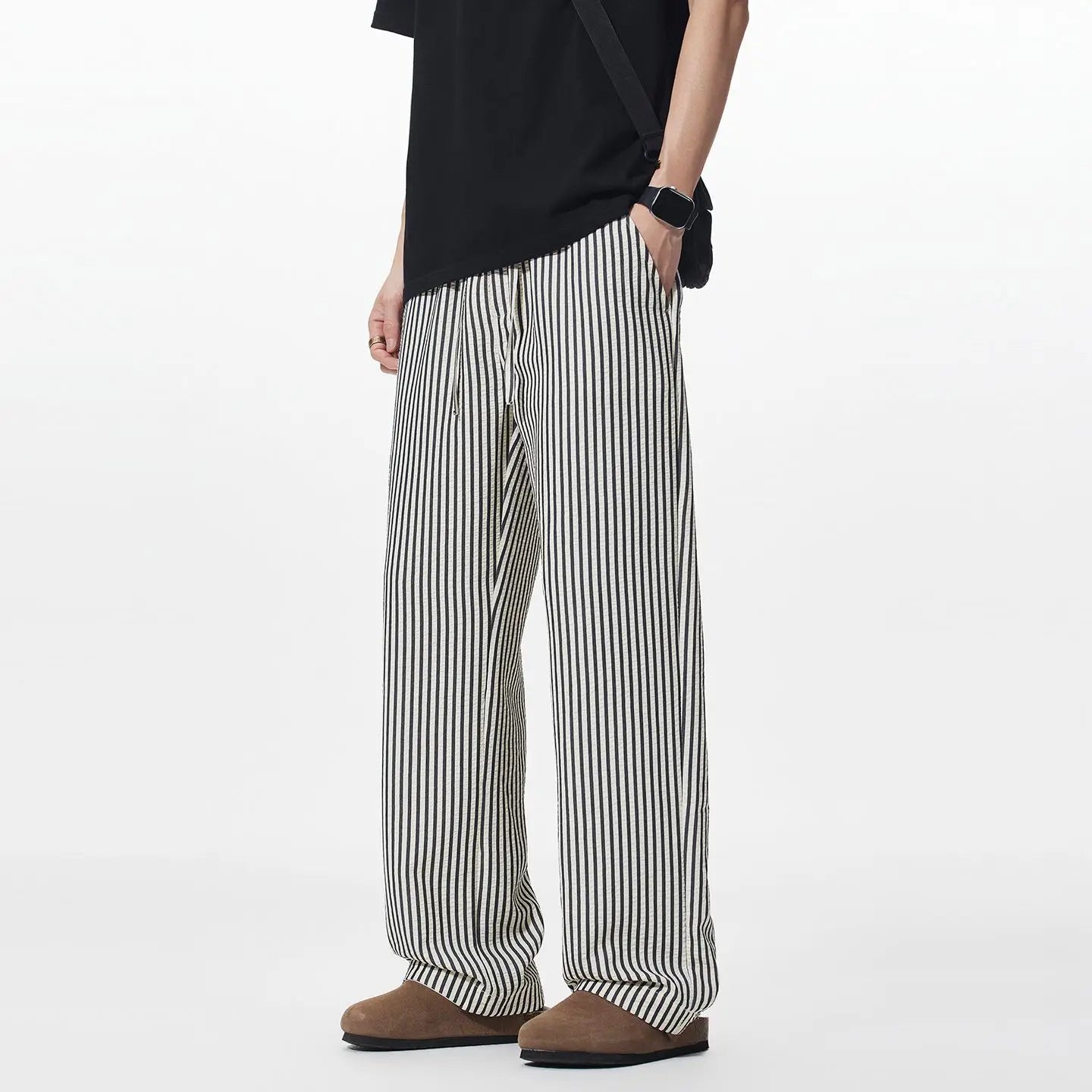 Summer Men's Striped Pants / Breathable Straight Wide Leg Casual Fit