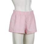 Striped Summer Beach Shorts for Women / Elastic Waist / Blue / Pink