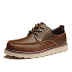 Maden Men's Vintage Dress Shoes Brown Round Toe Derby Shoes Casual Lace-up Low Top Work Boots for Office Business