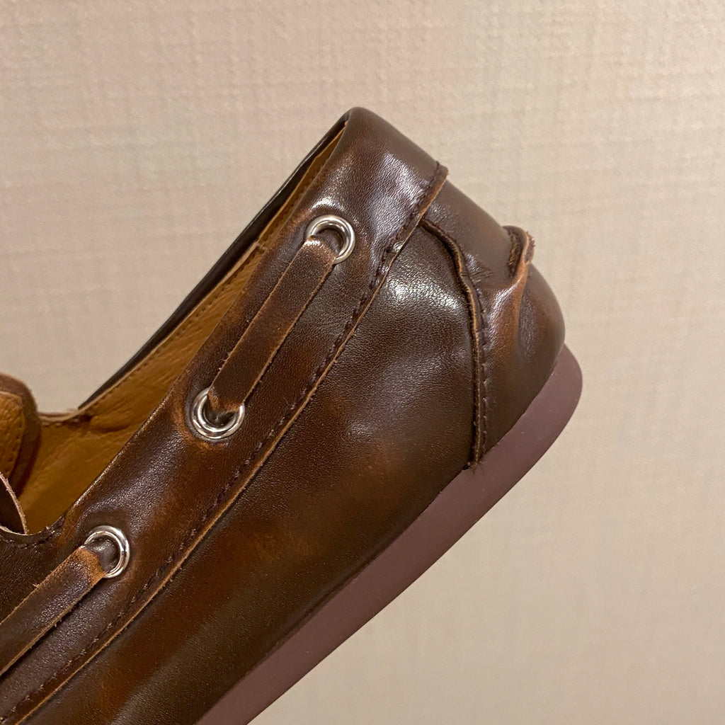 Dilalula 2026 Hot Sale Natural Leather Lace Up Loafers Women Sewing Casual Boat Shoes Female Flat Heel Pumps Lady Walk Flats