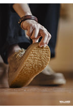 Maden Vintage Khaki Split Suede Low-top Boots Casual Loafers Soft Sole Dress Shoes Lace-up Classic Shoes for Men's Spring Autumn