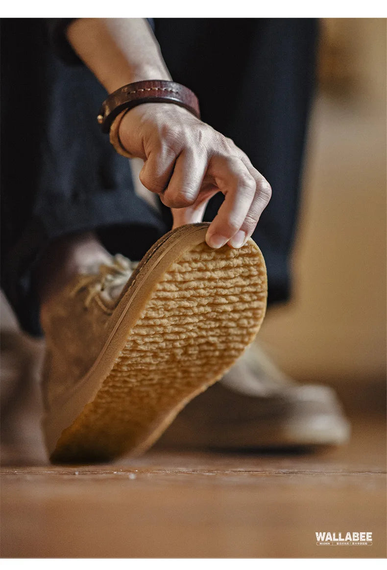 Maden Vintage Khaki Split Suede Low-top Boots Casual Loafers Soft Sole Dress Shoes Lace-up Classic Shoes for Men's Spring Autumn