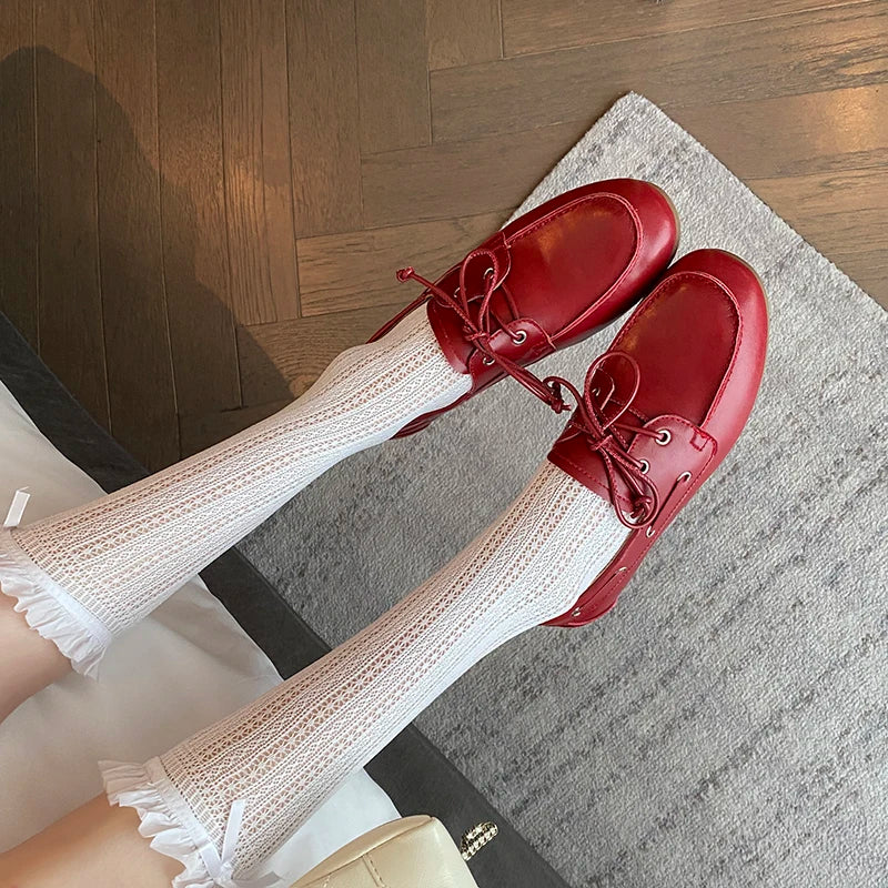 Dilalula 2026 Hot Sale Natural Leather Lace Up Loafers Women Sewing Casual Boat Shoes Female Flat Heel Pumps Lady Walk Flats