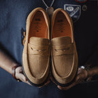 Maden Men's Vintage Suede Cowhide Penny Loafers Old Money Style Slip-On Shoes Brown Dress Casual Low Top Boots for Fall
