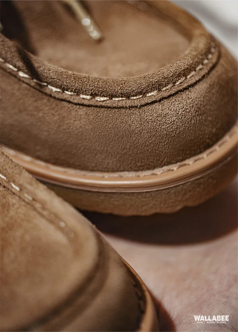 Maden Vintage Khaki Split Suede Low-top Boots Casual Loafers Soft Sole Dress Shoes Lace-up Classic Shoes for Men's Spring Autumn