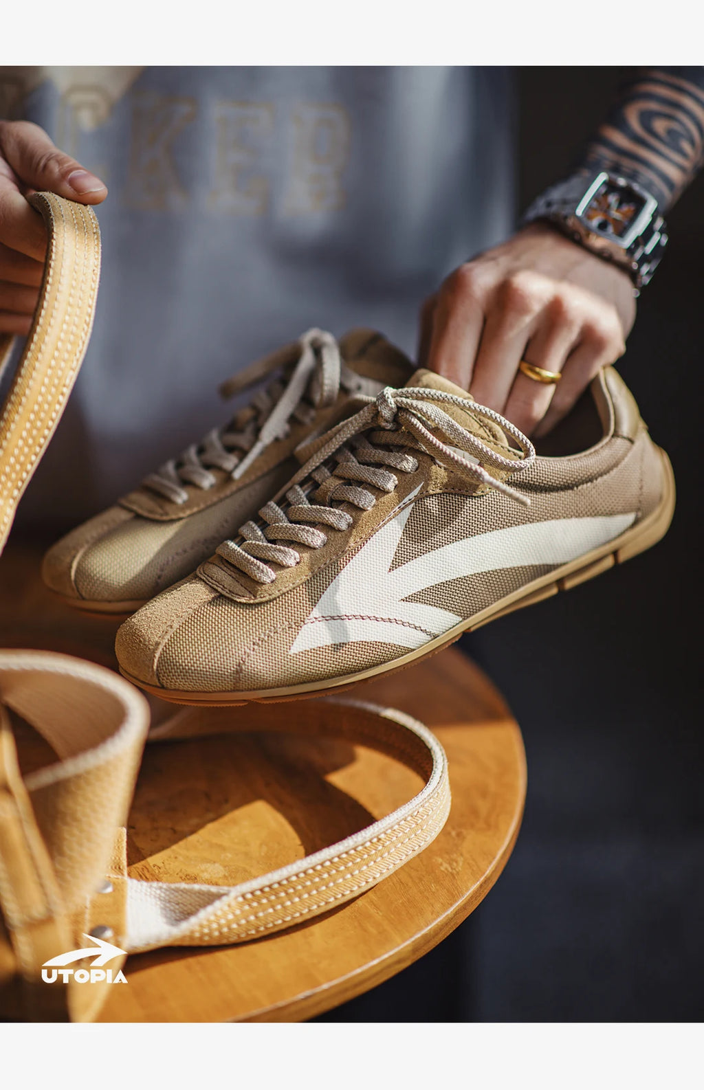 Maden Men's Shoes Retro Arrow Print German Army Trainer Shoes Breathable Vintage Racing Style Cleanfit Men's Casual Sneakers
