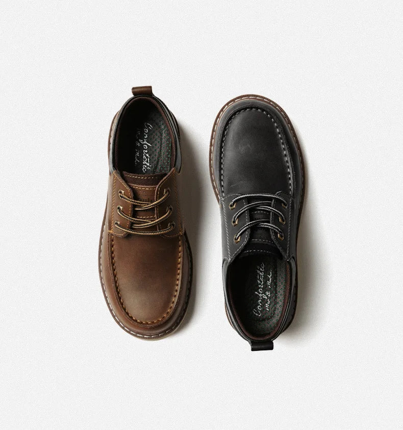 Maden Men's Vintage Dress Shoes Brown Round Toe Derby Shoes Casual Lace-up Low Top Work Boots for Office Business