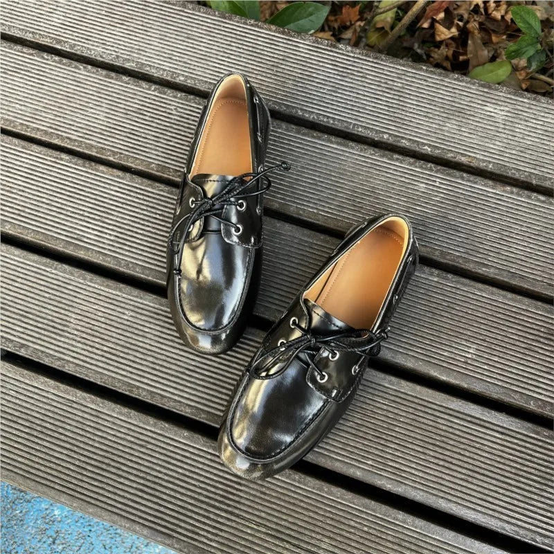 Dilalula 2026 Hot Sale Natural Leather Lace Up Loafers Women Sewing Casual Boat Shoes Female Flat Heel Pumps Lady Walk Flats