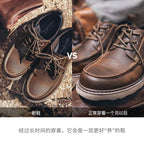 Maden Men's Vintage Dress Shoes Brown Round Toe Derby Shoes Casual Lace-up Low Top Work Boots for Office Business