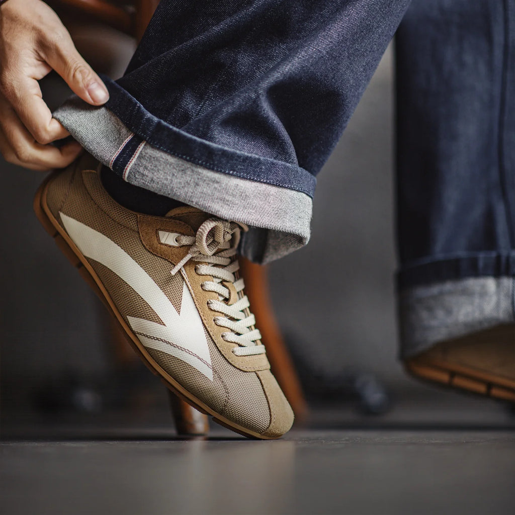 Maden Men's Shoes Retro Arrow Print German Army Trainer Shoes Breathable Vintage Racing Style Cleanfit Men's Casual Sneakers