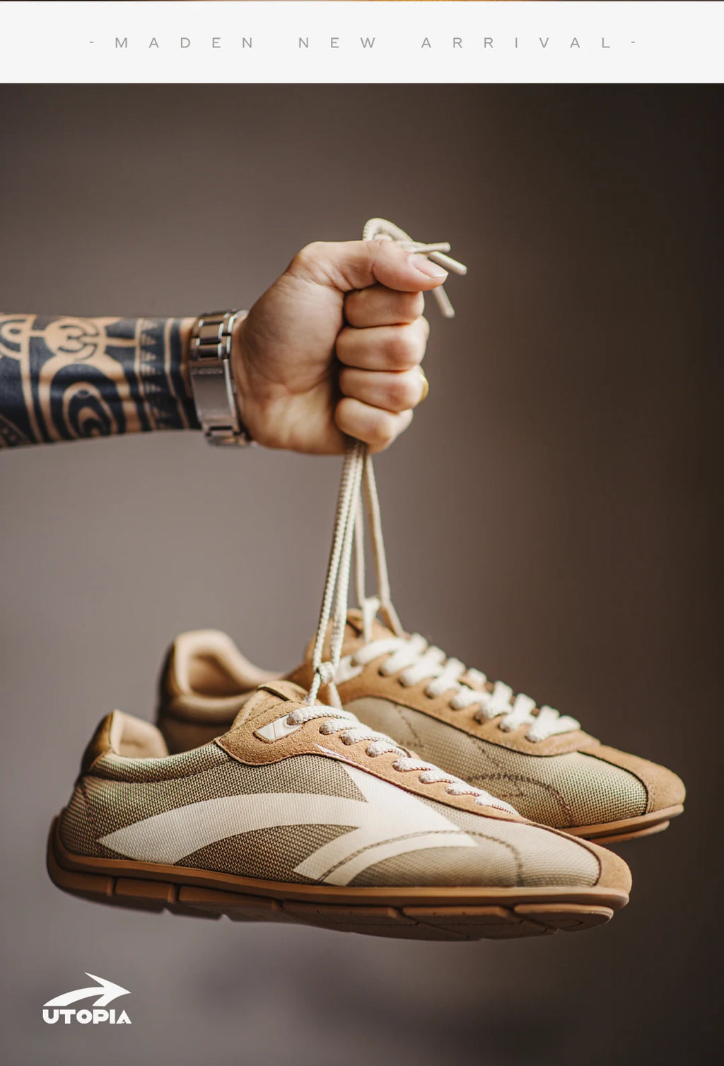 Maden Men's Shoes Retro Arrow Print German Army Trainer Shoes Breathable Vintage Racing Style Cleanfit Men's Casual Sneakers