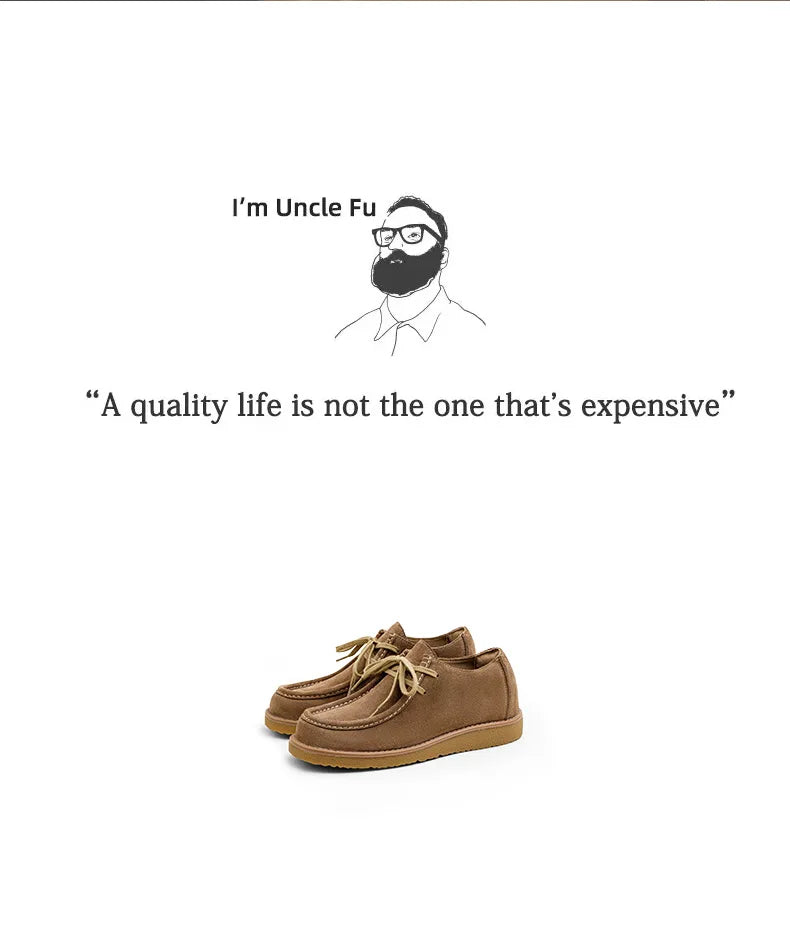 Maden Vintage Khaki Split Suede Low-top Boots Casual Loafers Soft Sole Dress Shoes Lace-up Classic Shoes for Men's Spring Autumn