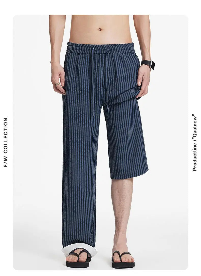 Summer Men's Striped Pants / Breathable Straight Wide Leg Casual Fit