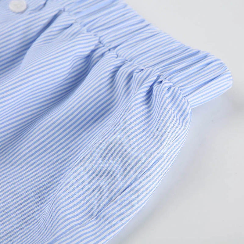 Striped Summer Beach Shorts for Women / Elastic Waist / Blue / Pink