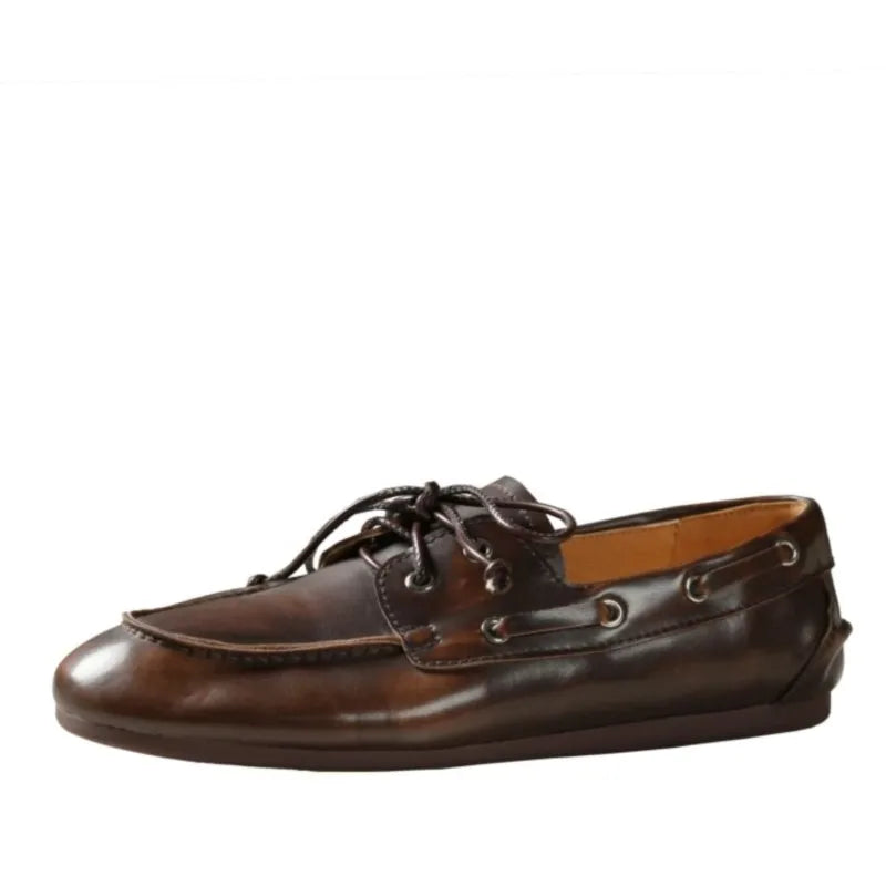 Dilalula 2026 Hot Sale Natural Leather Lace Up Loafers Women Sewing Casual Boat Shoes Female Flat Heel Pumps Lady Walk Flats