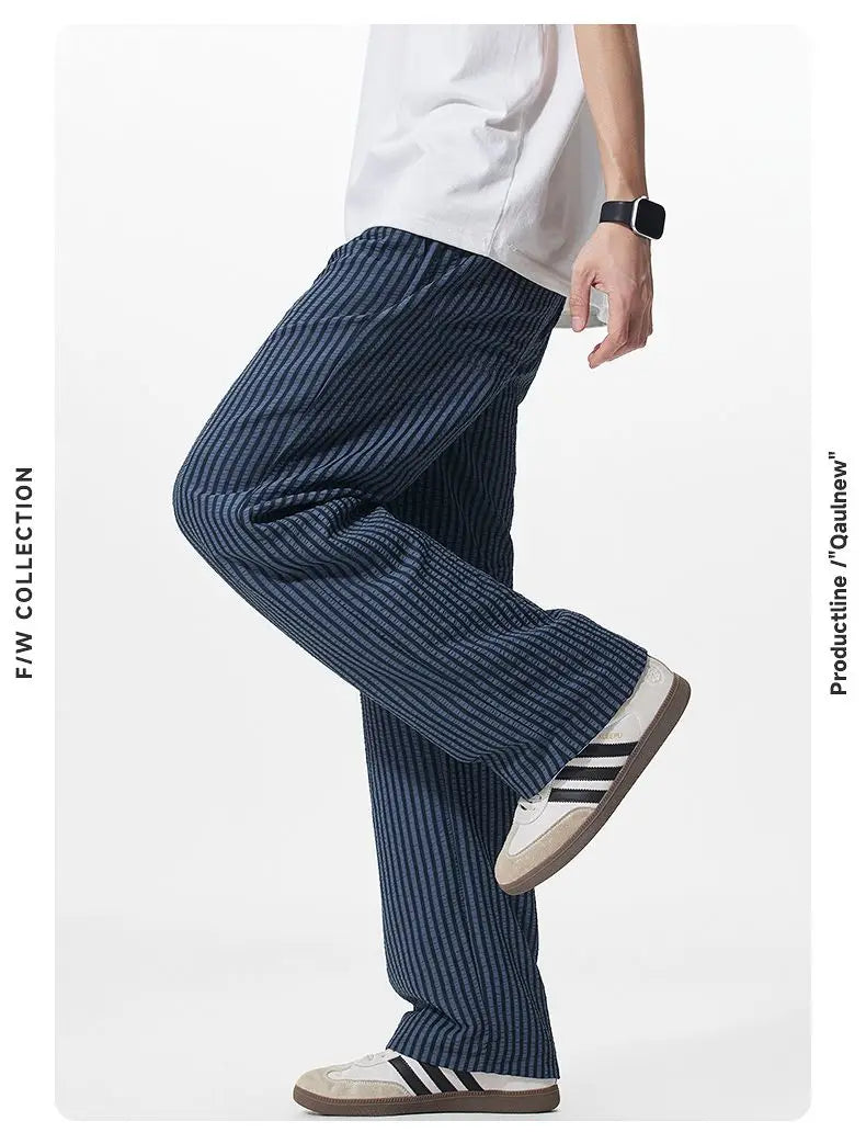 Summer Men's Striped Pants / Breathable Straight Wide Leg Casual Fit