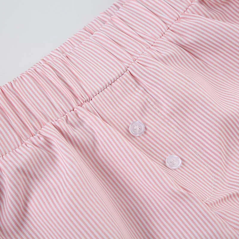 Striped Summer Beach Shorts for Women / Elastic Waist / Blue / Pink