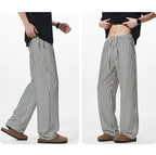 Summer Men's Striped Pants / Breathable Straight Wide Leg Casual Fit