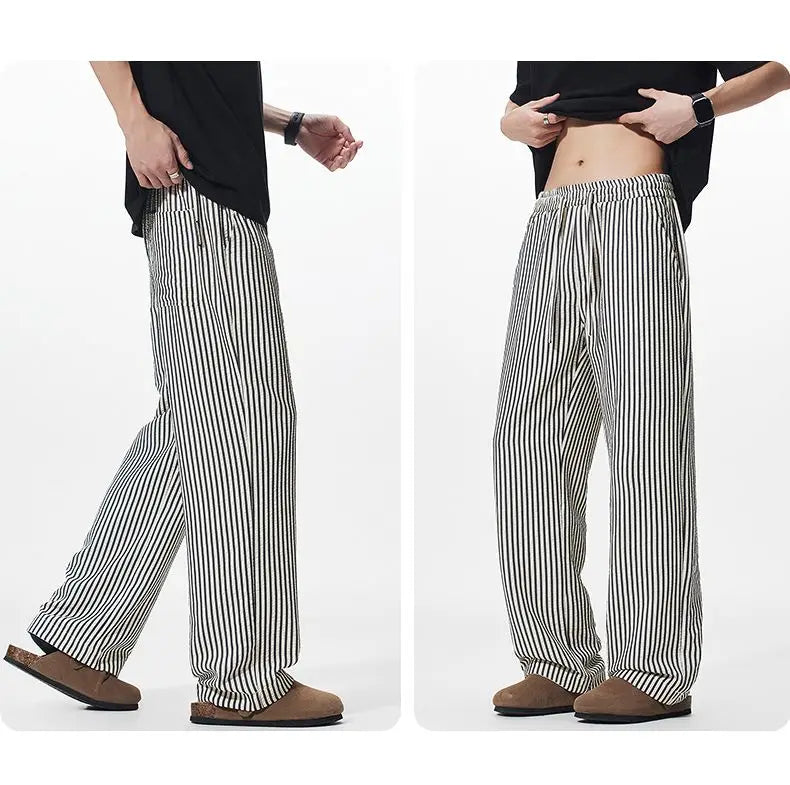 Summer Men's Striped Pants / Breathable Straight Wide Leg Casual Fit