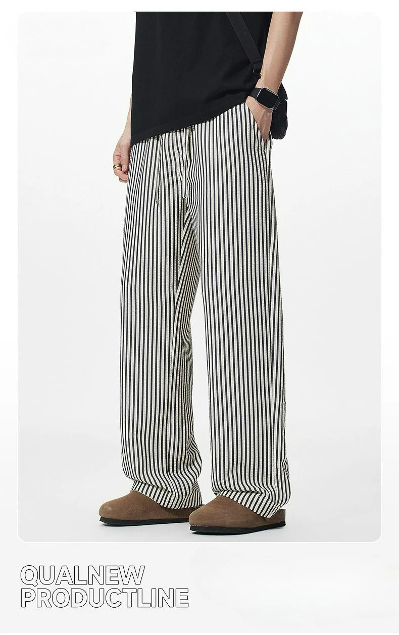 Summer Men's Striped Pants / Breathable Straight Wide Leg Casual Fit