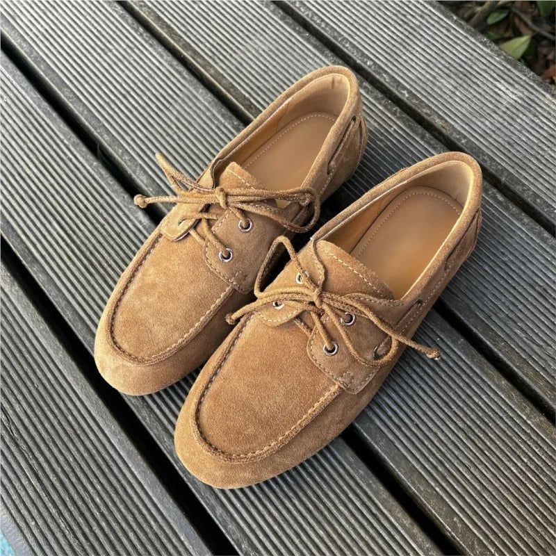 Dilalula 2026 Hot Sale Natural Leather Lace Up Loafers Women Sewing Casual Boat Shoes Female Flat Heel Pumps Lady Walk Flats