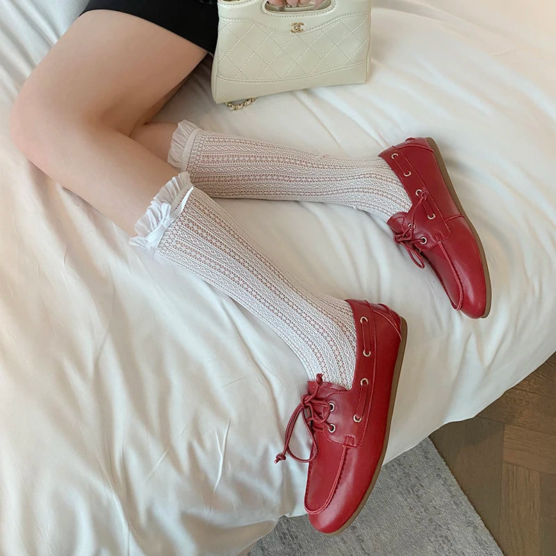 Dilalula 2026 Hot Sale Natural Leather Lace Up Loafers Women Sewing Casual Boat Shoes Female Flat Heel Pumps Lady Walk Flats