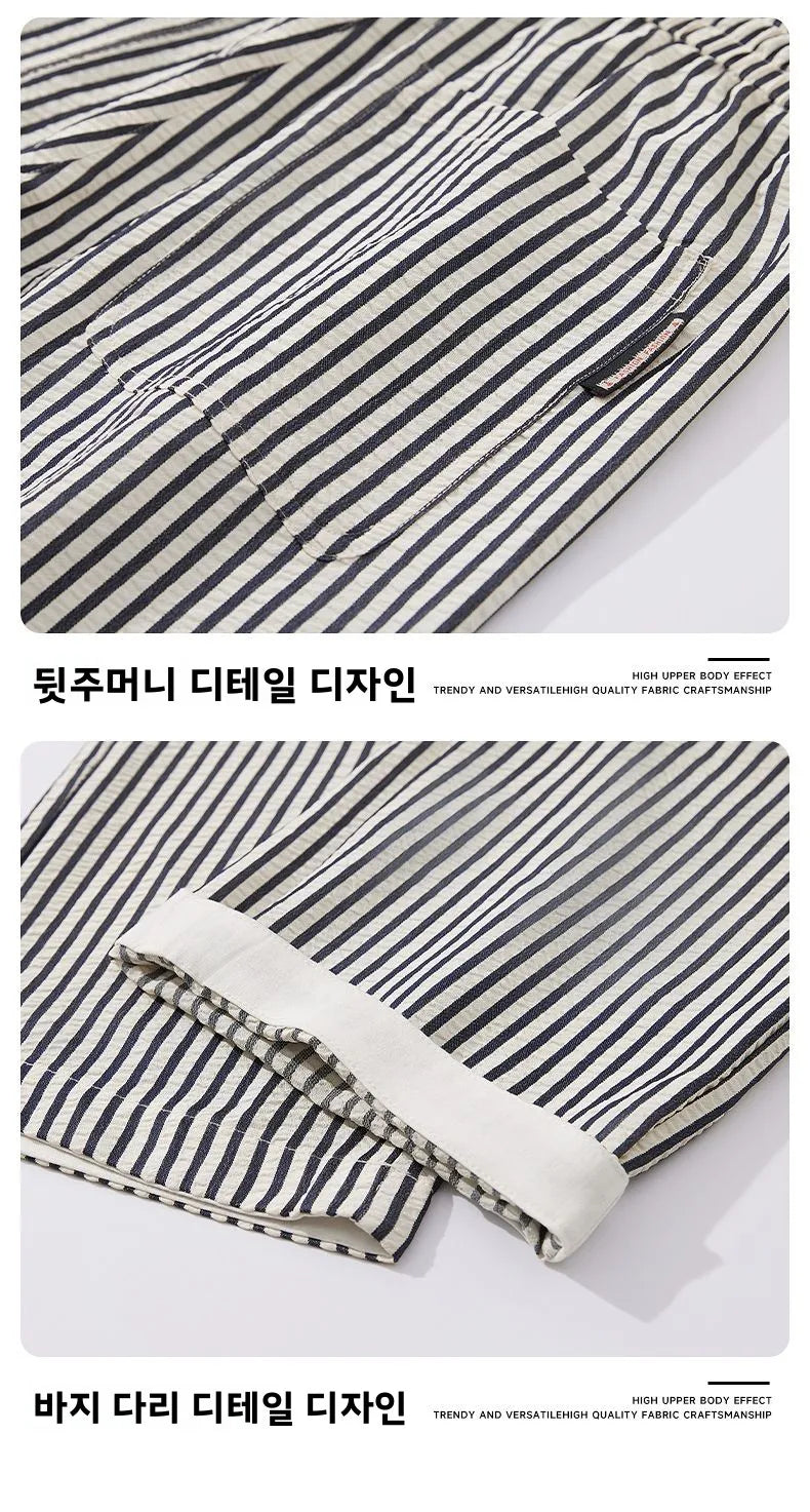 Summer Men's Striped Pants / Breathable Straight Wide Leg Casual Fit