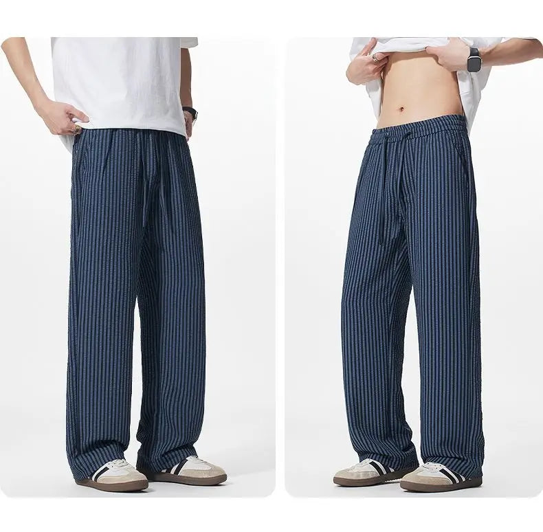 Summer Men's Striped Pants / Breathable Straight Wide Leg Casual Fit