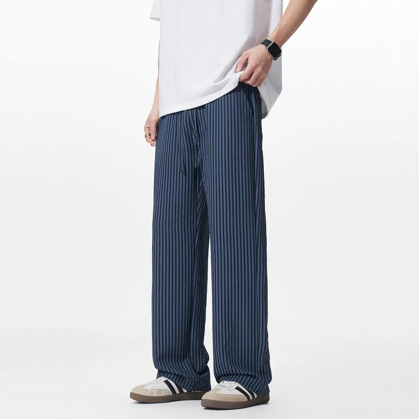 Summer Men's Striped Pants / Breathable Straight Wide Leg Casual Fit