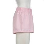 Striped Summer Beach Shorts for Women / Elastic Waist / Blue / Pink