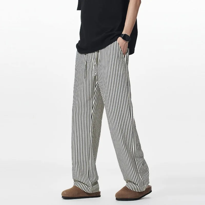 Summer Men's Striped Pants / Breathable Straight Wide Leg Casual Fit