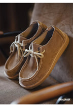 Maden Vintage Khaki Split Suede Low-top Boots Casual Loafers Soft Sole Dress Shoes Lace-up Classic Shoes for Men's Spring Autumn