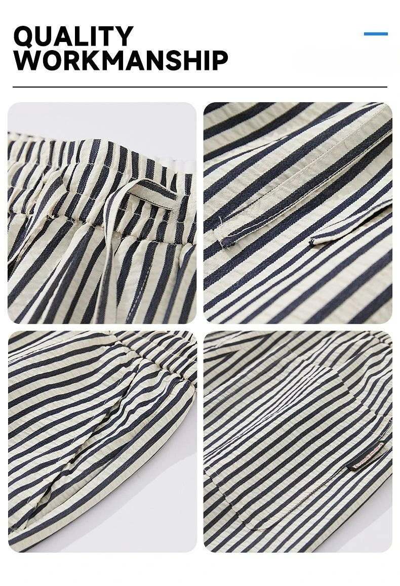 Summer Men's Striped Pants / Breathable Straight Wide Leg Casual Fit
