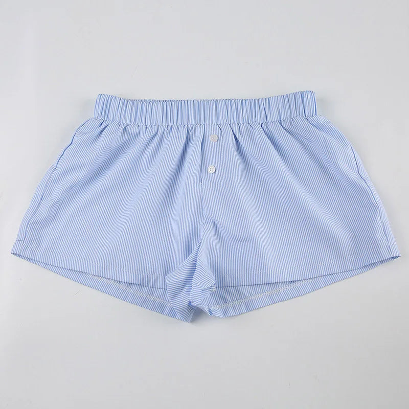 Striped Summer Beach Shorts for Women / Elastic Waist / Blue / Pink