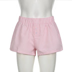 Striped Summer Beach Shorts for Women / Elastic Waist / Blue / Pink