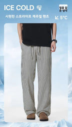 Summer Men's Striped Pants / Breathable Straight Wide Leg Casual Fit