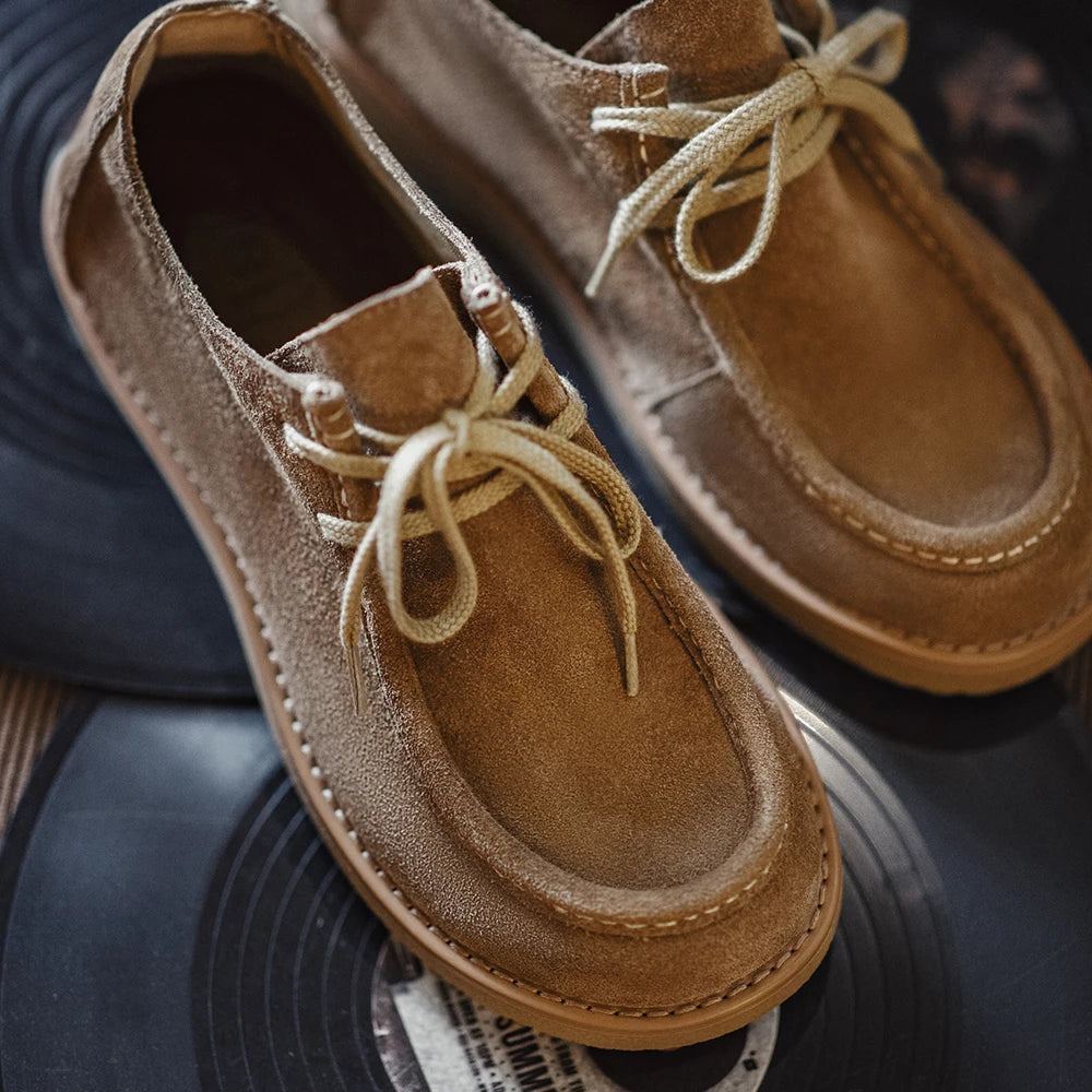 Maden Vintage Khaki Split Suede Low-top Boots Casual Loafers Soft Sole Dress Shoes Lace-up Classic Shoes for Men's Spring Autumn