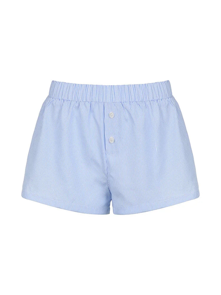 Striped Summer Beach Shorts for Women / Elastic Waist / Blue / Pink