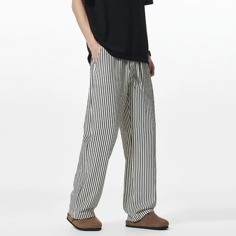 Summer Men's Striped Pants / Breathable Straight Wide Leg Casual Fit