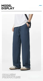 Summer Men's Striped Pants / Breathable Straight Wide Leg Casual Fit