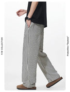 Summer Men's Striped Pants / Breathable Straight Wide Leg Casual Fit