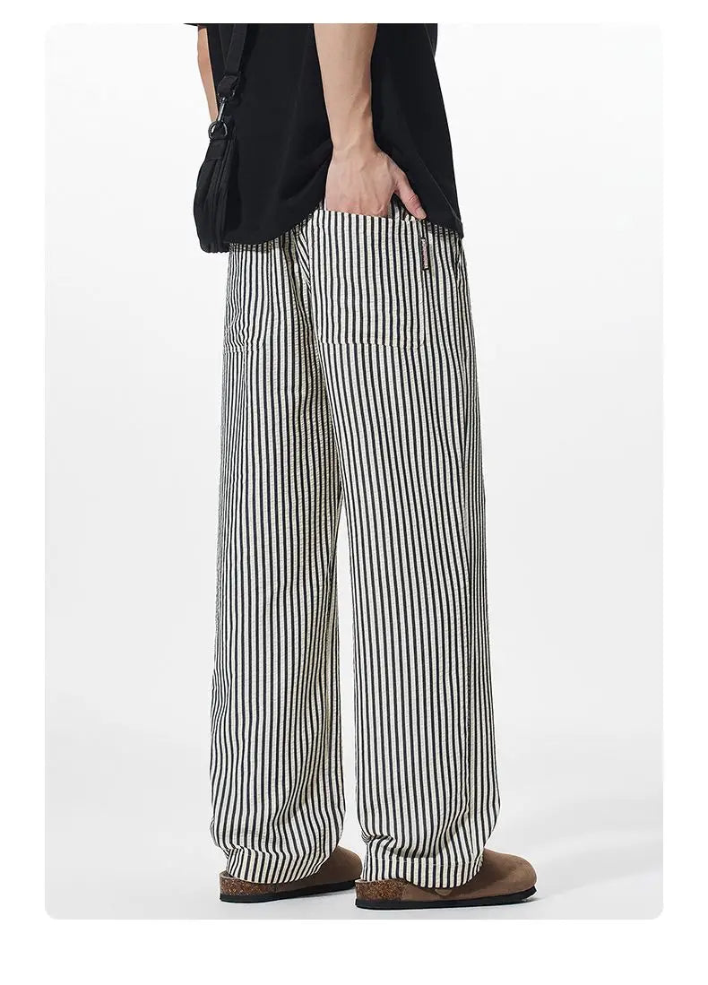 Summer Men's Striped Pants / Breathable Straight Wide Leg Casual Fit