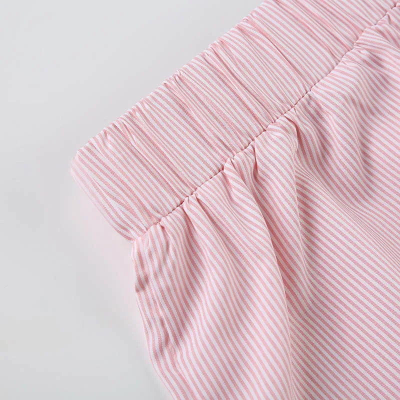 Striped Summer Beach Shorts for Women / Elastic Waist / Blue / Pink