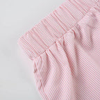 Striped Summer Beach Shorts for Women / Elastic Waist / Blue / Pink