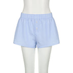 Striped Summer Beach Shorts for Women / Elastic Waist / Blue / Pink
